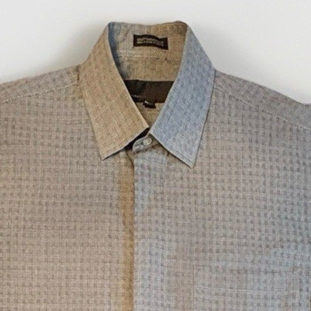FUBU The Collection Dress Shirt Mens 16 34/35 Grey Geometric Long Sleeve Cotton